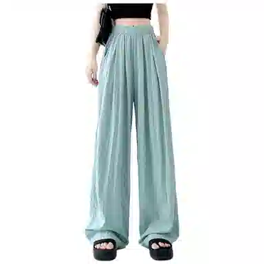 兰缪 夏季高腰阔腿裤日系慵懒垂感褶皱薄款休闲裤 女款