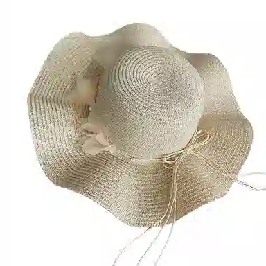 艾佳微 海边度假草帽草编大帽檐防晒帽可折叠蝴蝶结遮阳沙滩帽#好运 聚酯纤维 渔夫帽 男女同款情侣款