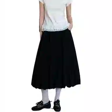 哒头下雨不愁 纯色适中宽松高腰休闲长裙 女款