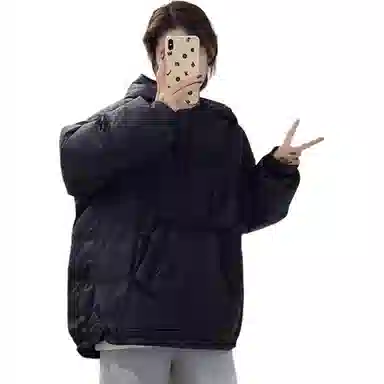 鸭鸭 纯色连帽套头大口袋保暖舒适长袖休闲简约美系时尚洋气外穿羽绒服 女款