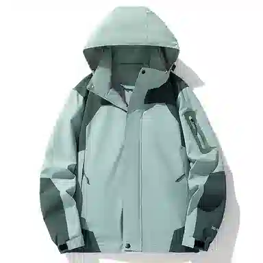 木清清 美式机能风拼接色可拆卸帽户外三合一防风防水登山冲锋茄克夹克外套 女款