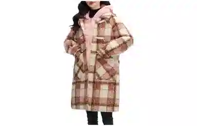 鸭鸭 中长款加厚格子大衣保暖外套真两件羽绒服 女款