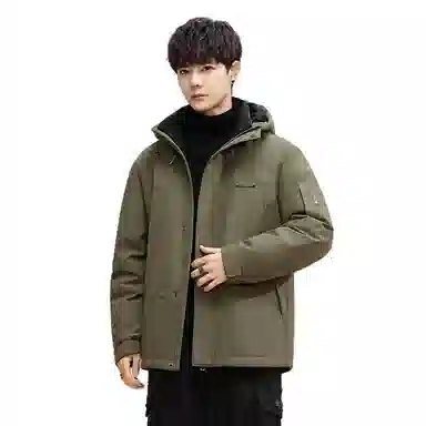 鸭鸭 纯色韩版休闲百搭短款连帽防寒保暖工装羽绒服 男款