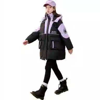 鸭鸭 童装 拼色宽松加绒加厚中长款羽绒服 儿童款