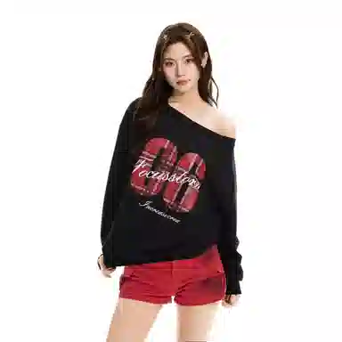 柏黛妃 斜领宽松设计感小众不规则单肩卫衣 女款