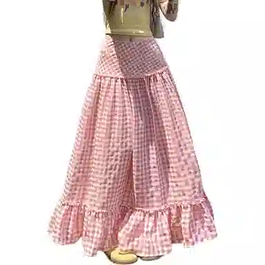 如续 韩系格纹拼接设计宽松休闲长裙 女款