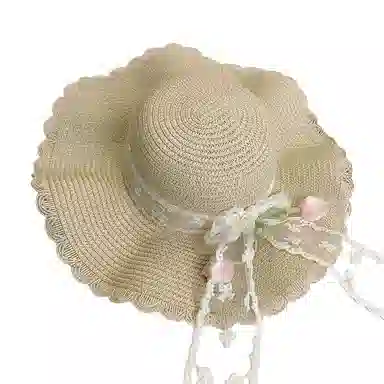 艾佳微 蕾丝花边草编太阳季日系大檐防紫外线盆草海边度假沙滩 纸草 渔夫帽 男女同款情侣款