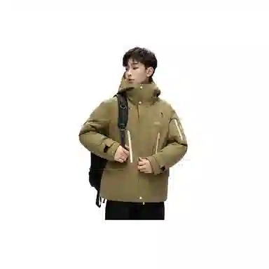 鸭鸭 山系户外工装风多口袋保暖加厚休闲宽松无性别连帽羽绒服 男女同款