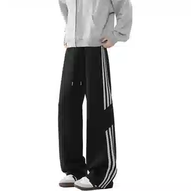 顶峰保罗 美式高街侧边条纹百搭直筒长裤复古潮流宽松舒适小众百搭痞帅设计感大码阔腿休闲裤 男女同款