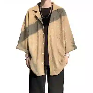 沐诚阳译 美式复古学院风慵懒休闲百搭落肩翻领日常通勤服饰美式高级感速干轻薄透气休闲通勤短袖衬衫 男女同款