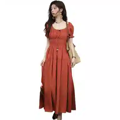 谜秀 红色波点复古韩版短袖连衣裙 女款