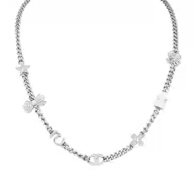 CHANEL No.5 Double C Necklace Silver