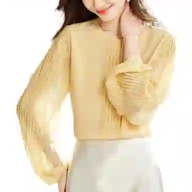 曲韩 长袖雪纺衫女上衣洋气小衫宽松法式衬衫 女款