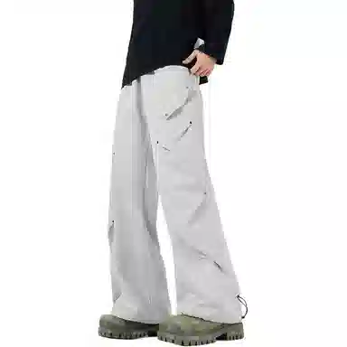 顶峰保罗 美式潮牌纯色简约高级感直筒阔腿长裤复古高街痞帅宽松舒适小众百搭运动休闲裤 男女同款