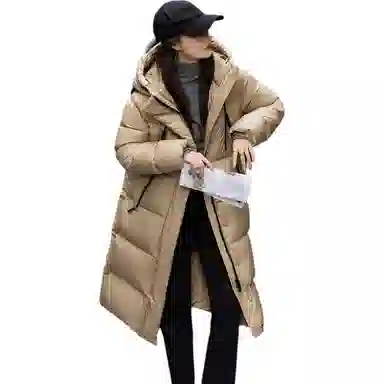 【dme】 纯色时尚休闲简约连帽保暖舒适长袖羽绒服 女款 黑色