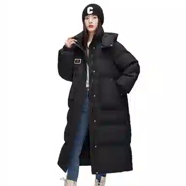 鸭鸭 新国标长款过膝连帽韩版宽松时尚休闲通勤简约加厚保暖羽绒服 女款