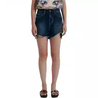 鬼洗 刺绣直筒中腰牛仔短裤 女款