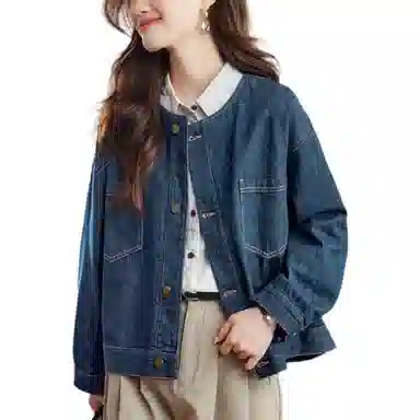 曲韩 圆领宽松舒适休闲长袖牛仔外套 女款