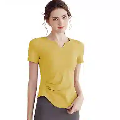 玉儿恋 简约纯色修身短款透气短袖健身衣 女款