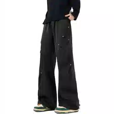 顶峰保罗 美式潮牌纯色简约高级感直筒阔腿长裤复古高街痞帅宽松舒适小众百搭运动休闲裤 男女同款