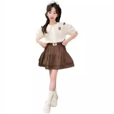 木木兔裙装套装  时髦洋气学院风甜美时尚女孩娃娃领百褶裙百搭两件套