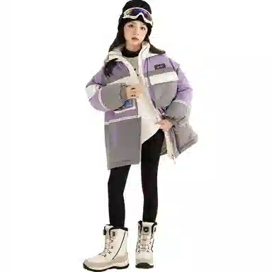 鸭鸭 童装 拼色中长款加厚保暖休闲长袖羽绒服 儿童款 紫色