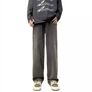 人本 美式简约长裤子后腰松紧直筒宽松舒适复古高街阔腿牛仔裤夏季 男女同款