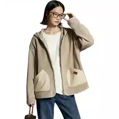 初语 双面绒保暖加厚双插兜加绒拉链连帽衫夹克 女款