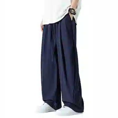 顶峰保罗 褶皱冰丝裤子百搭潮流薄款凉感亲肤透气时尚无性别主义潮牌阔腿裤垂坠感弯刀休闲裤 男女同款