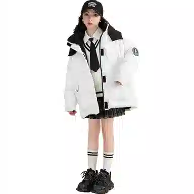 鸭鸭 童装 纯色反光宇航员连帽中长款羽绒服 儿童款