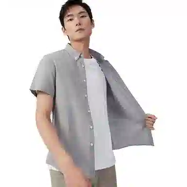 红豆 休闲商务简约透气柔软全棉条纹短袖衬衫 男女同款
