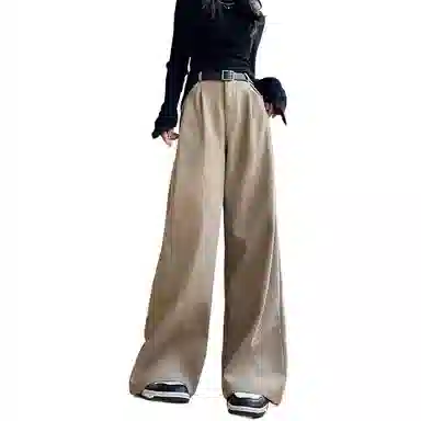 玉儿恋 纯色高腰阔腿裤休闲裤 女款