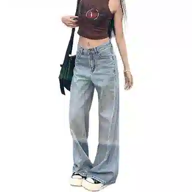 如续 侧缝线设计高腰微宽松喇叭拖地牛仔裤 女款