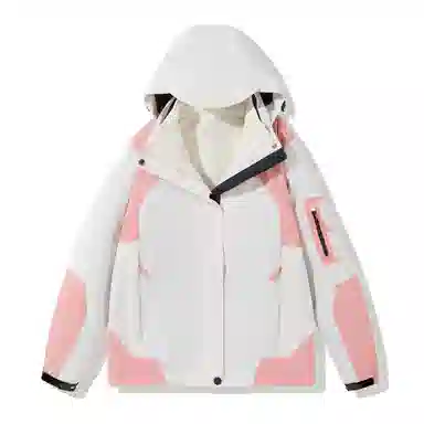 木清清 美式机能风拼接色可拆卸帽户外三合一防风防水登山冲锋茄克夹克外套 女款