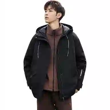 鸭鸭 连帽时尚百搭保暖纯色休闲羽绒服 男女同款