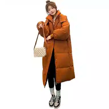 玉儿恋 长款过膝宽松加厚可拆卸帽棉服 女款