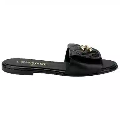 CHANEL 25P Flat Toe Strap Sandals Black