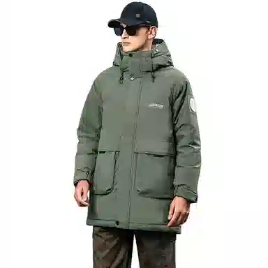 鸭鸭 户外工装系列 连帽时尚韩版加厚休闲运动中长款羽绒服 男女同款