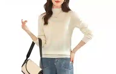 恒源祥 纯色半高圆领针织打底套头毛衣 女款