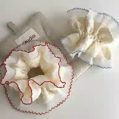 希铃 复古韩系小众设计蕾丝边褶皱花边 棉麻 发圈 女款