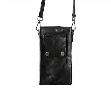 幻象者 原创设计 植鞣牛皮 手机包单肩斜挎包 男女同款情侣款 黑色