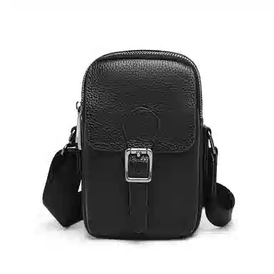 老人头 百搭日常通勤高级感轻便时尚 头层牛皮 斜挎包 男款 黑色