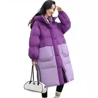 鸭鸭 中长款连帽撞色拼色韩版甜美校园风通勤时尚百搭羽绒服 女款