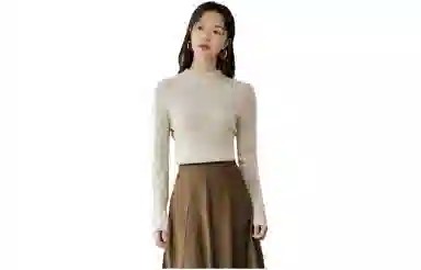 茵曼 纯色休闲半高领套头长袖毛衣 女款