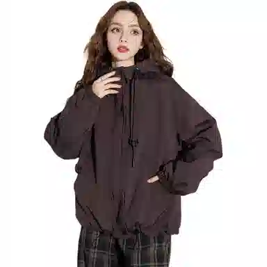 法文箱子 简约连帽拉链长袖棉服 女款