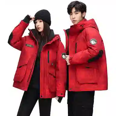 鸭鸭 中长款加厚连帽户外羽绒服 男款