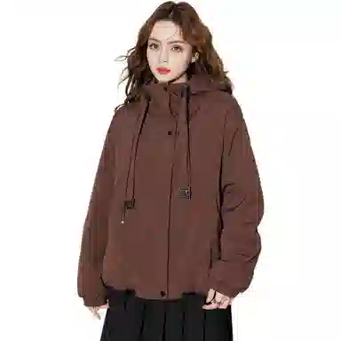 法文箱子 简约连帽拉链长袖棉服 女款