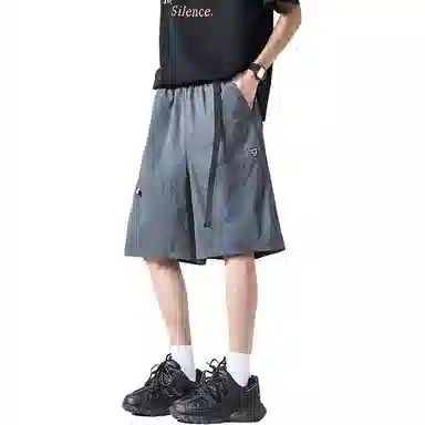 八哥 美式夏季复古街头高街风腰带设计纯色基础款五分裤时尚百搭宽松舒适透气凉感休闲短裤 男女同款