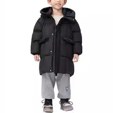 鸭鸭 防风保暖宽松中长款连帽加厚鸭绒羽绒服 中小童