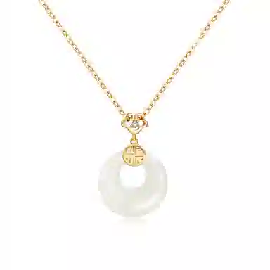 泡泡贝 福字如意平安扣平安锁新中式国潮设计感轻奢风气质锁骨链高级 琉璃 玉石项链 女款